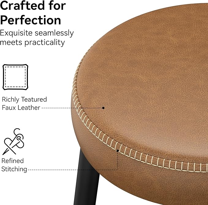 Counter Height Bar Stools, 26" H Backless Bar Stools Set of 8, Upholstered Faux Leather Kitchen Counter Stools, Mid Century Modern, Kitchen Island Home Bar, Pub, Caramel Brown