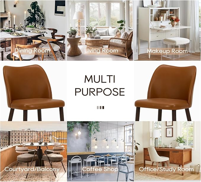 COLAMY Upholstered Dining Chairs Set of 6, Modern PU Leather Dining Room Kitchen Side Chair with Padded Seat and Wood Legs Restaurant/Cafe,Light Brown