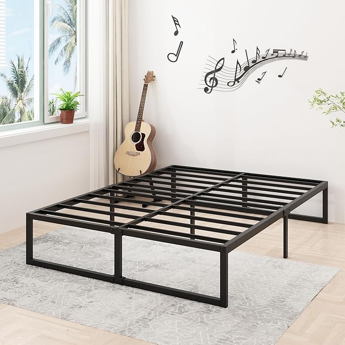 16 Inch Full Size Bed Frame No Box Spring Needed, Heavy Duty Metal Platform Beds with Sturdy Steal Slats for Mattress Foundation, Easy Assembly, Noise Free, Black