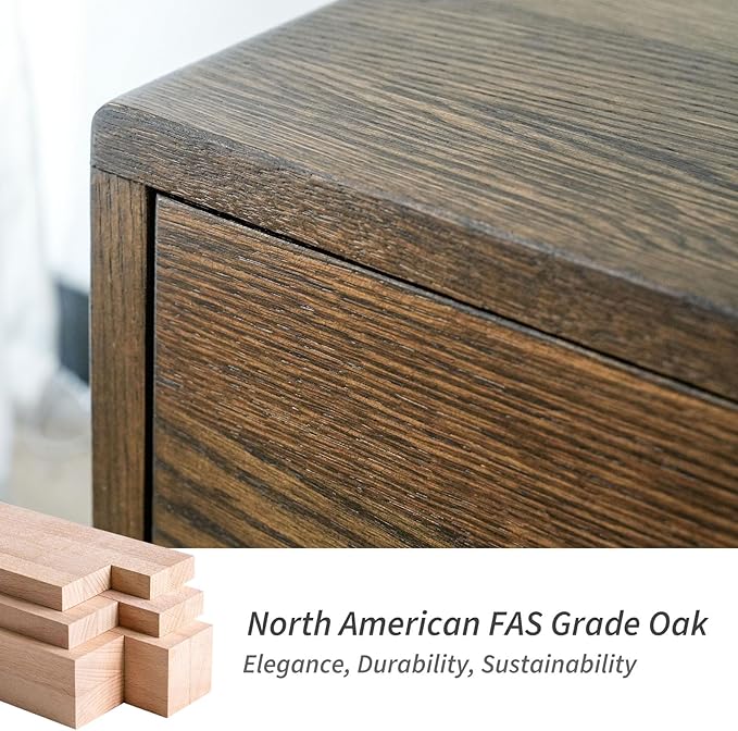 Night Stand, Mid Century Modern Nightstand w/2 Drawers, Boho Small Bedside Table, Oak Solid Wood, 17.72 W x 15.75 D x 19.69 H Inches (Walnut, Double Drawer)