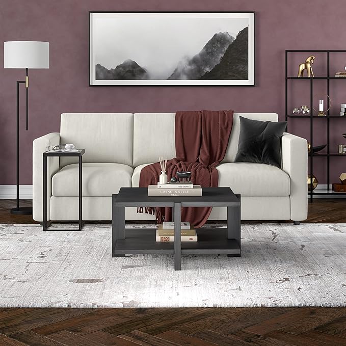 Henn&Hart 35" Wide Square Coffee Table in Charcoal Gray, for Home, Living Room, Bedroom, Entertainment Room, Office