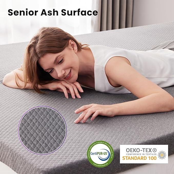 SINWEEK 3 Inch Gel Memory Foam Mattress Topper Twin XL Size for College Dorm, Dorm, Ventilated High Density Pad for Back Pain, Bed Topper with Removable Soft Cover, CertiPUR-US Certified,Grey