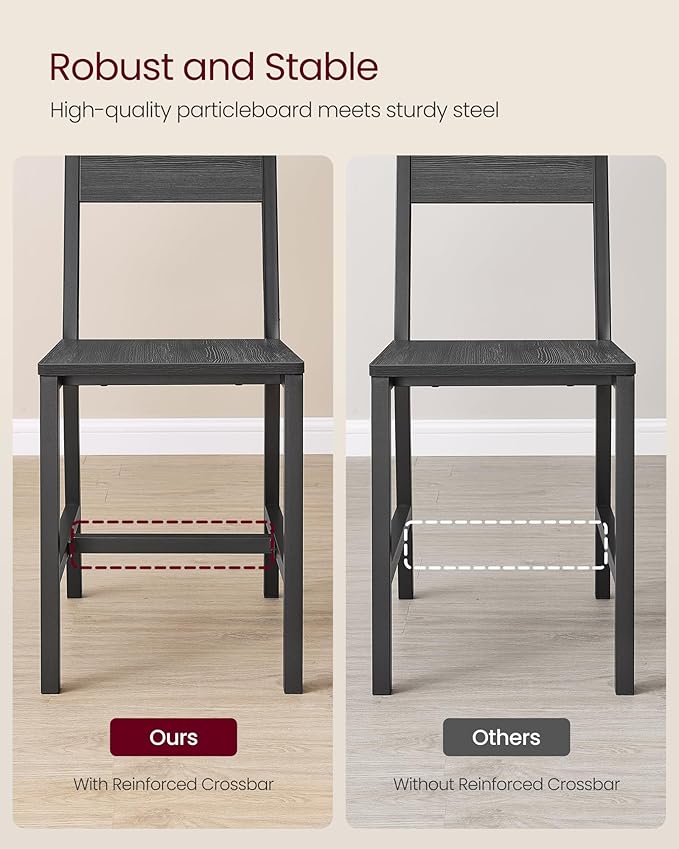 VASAGLE Dining Chair Set of 2, Rustic Wood Chairs with Metal Steel Frame, Easy to Assemble, Comfortable Seat, Modern Farmhouse Chair for Kitchen, Bedroom, Living Room, Charcoal Black and Ink Black
