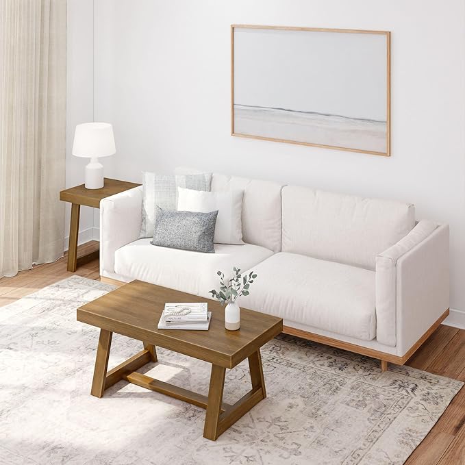 Plank+Beam Classic Rectangular Coffee Table, 40 Inch Farmhouse Coffee Table, Mini Center Tables for Small Spaces, Small Living Space Tea Table, Pecan Wirebrush