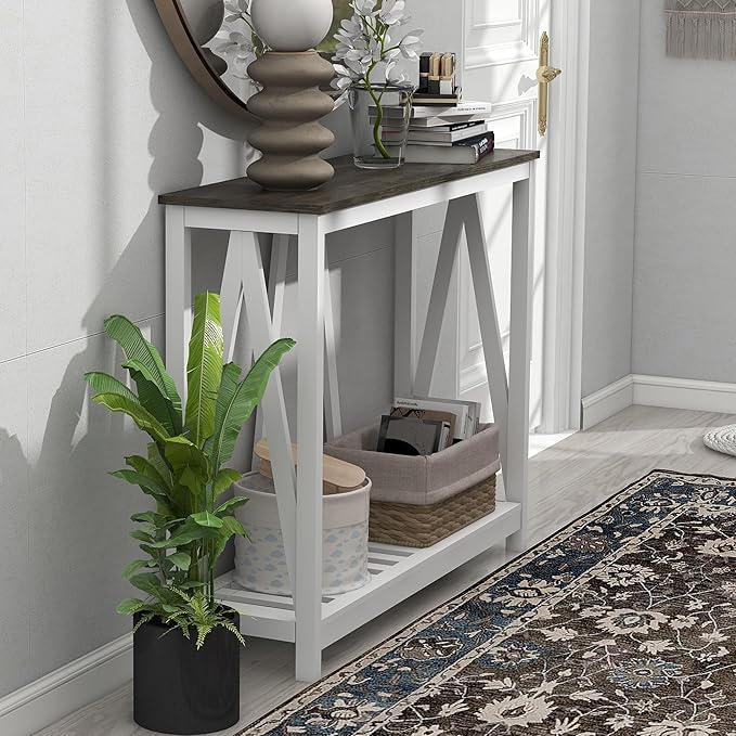 Farmhouse Console Table for Entryway, 39.3 Inch Sofa Table with Storage Shelf, Hallway Table, Narrow Behind Couch Table for Foyer, Living Room，Dark Oak
