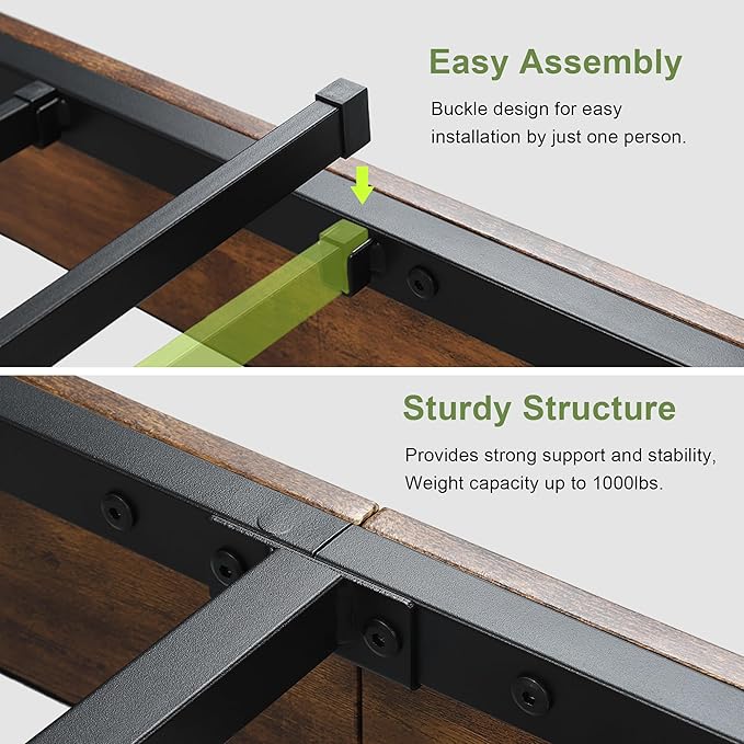 Feonase Twin Floating Bed Frame with Led Lights and Charging Station, Wood Twin Size Bed Frame with Storage Headboard, Heavy Duty Metal Slats, No Box Spring Needed, Easy Assembly, Vintage Brown
