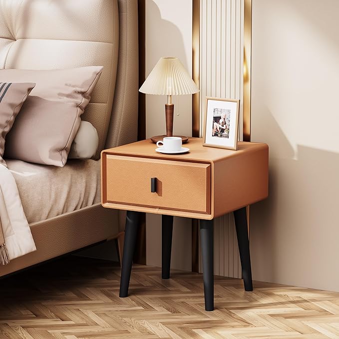 VICITON Nightstand,Fully Assembled Bedside Cabinet Mid Century Night Stand Modern Side Table for Living Room, Bedroom(Orange)