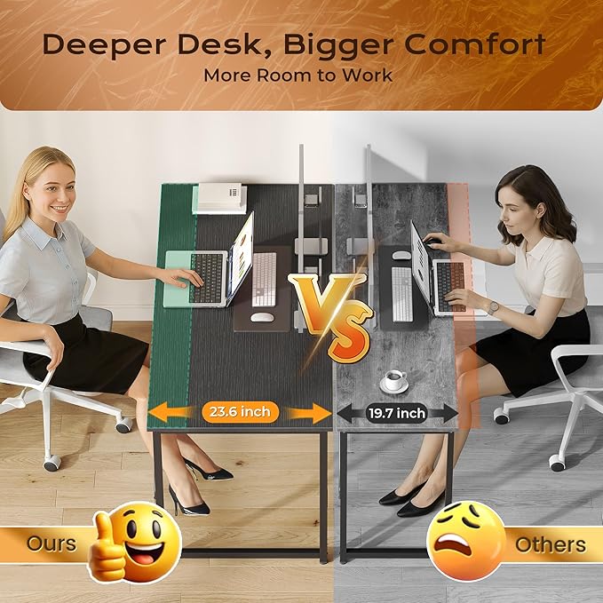 PRAISUN 47 X 24 Inch Computer Desk with Deeper Desktop, Gaming Office Writing Work Desk for Home Office, Study, Bedroom, Work from Home, Metal Frame, Black