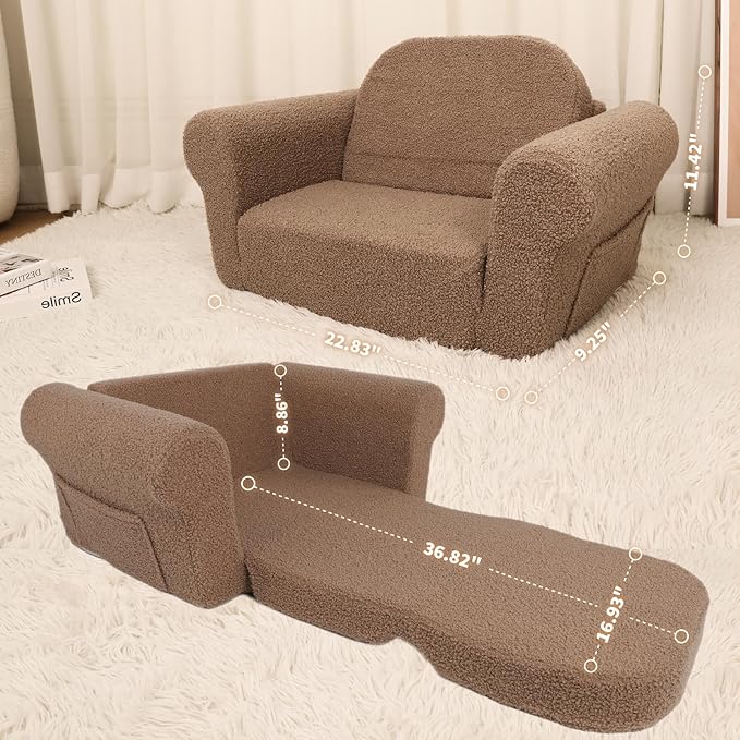 Chairs for Toddler, 2-in-1 Toddler Soft Teddy Baby Couch Fold Out, Convertible Chair to Lounger for Girls and Boys|Safety Certified | Gift for Children