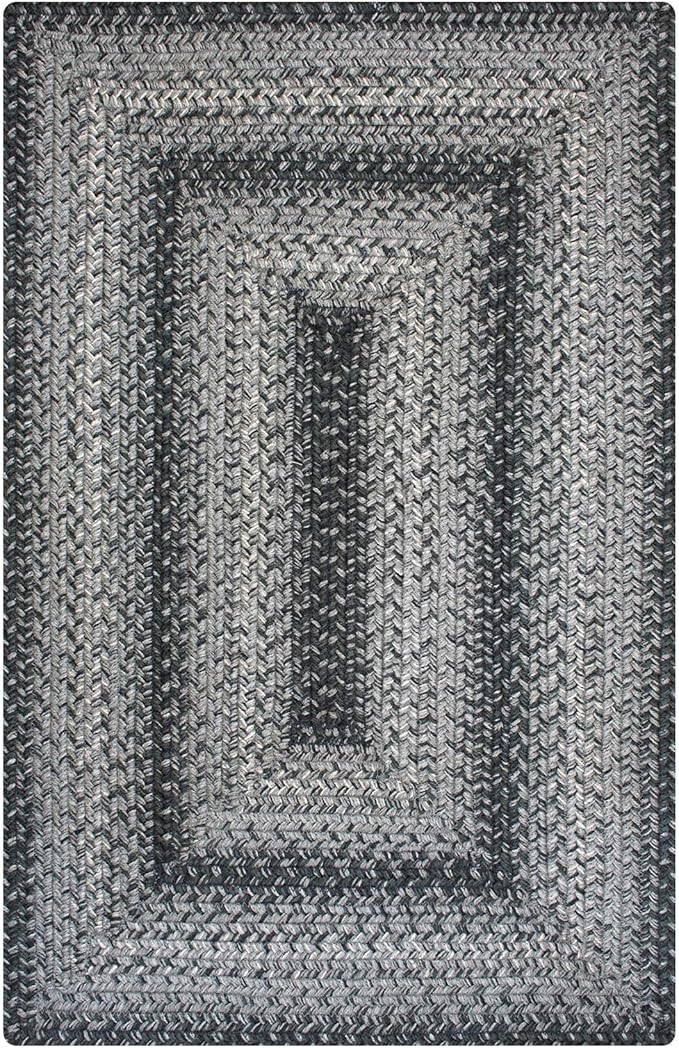 Homespice Flint Hill Braided Dark Gray Area Rugs 8x10' - Primitive Style Dining Room Rugs for Under Table