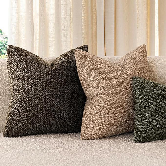 Foindtower Pack of 2 Textured Boucle Throw Pillow Covers Accent Solid Pillow Cases Cozy Soft Decorative Couch Cushion Case for Chair Sofa Bedroom Living Room Home Decor 18x18 Inch Chocolate