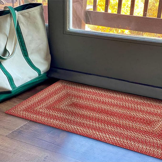 Homespice 20x30” Red Rect. Braided Rug. Apple Pie Red Jute Rug. Uses- Entryway, Kitchen Rugs, Bathroom Rugs. Reversible, Rustic, Country, Primitive, Farmhouse Decor Rug