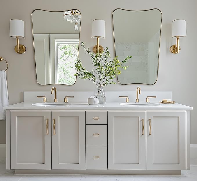 Gold Bathroom Mirror, Irregular Wall Mirror with Anti-Rust Metal Frame, 24x36 Butterfly Mirror for Wall Decor, Bedroom, Dining Room, Powder Room, Entryway, Mantel, Foyer