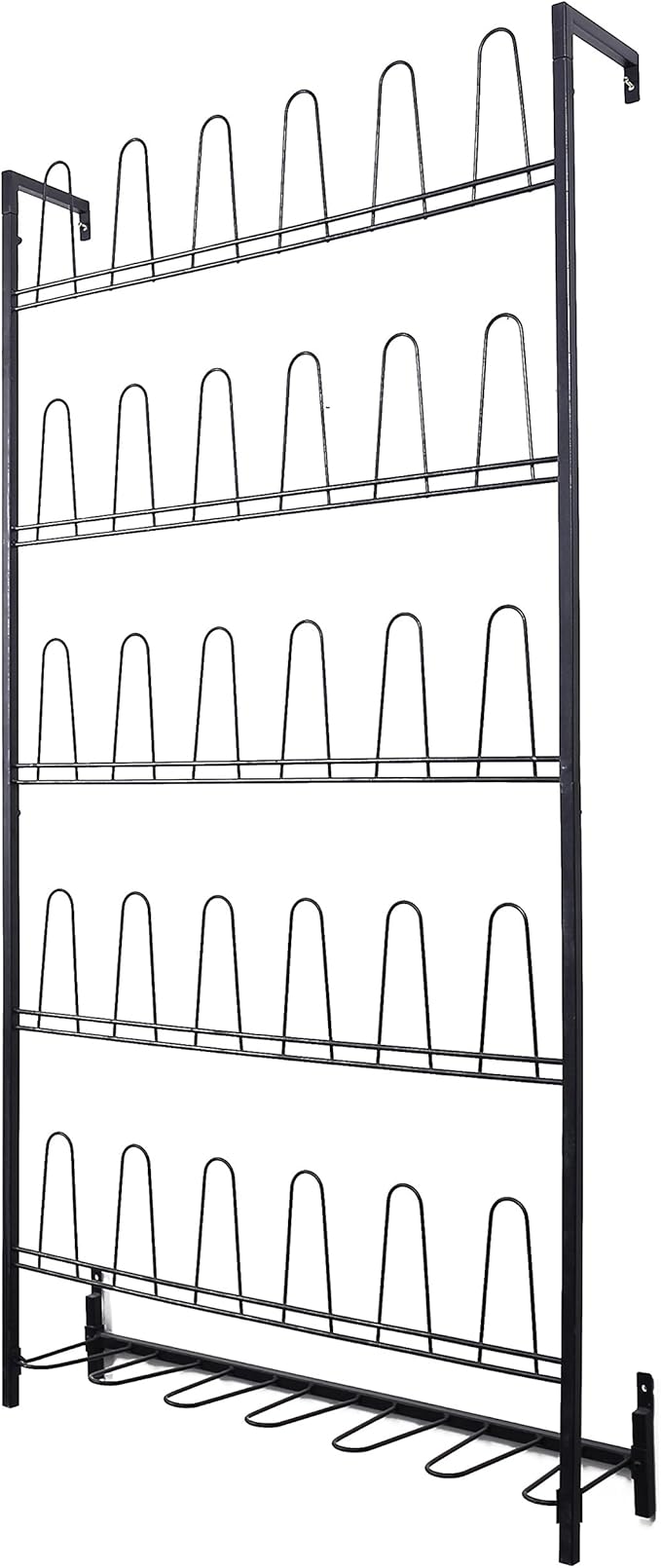 MyGift Modern Matte Black Metal Hanging Shoe Rack for Walk in Closet, Mudroom and Entryway, Wall Mounted Space Saving Organizer for Shoes and Boots, Holds 18 Pairs