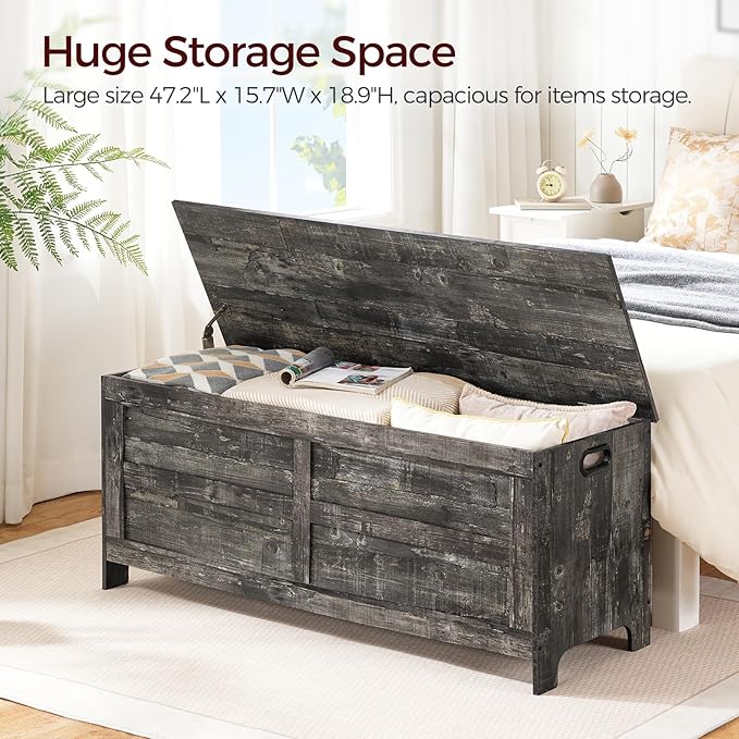 Storage Chest, 47.2” Large Toy Chest, Entryway Storage Trunk, Storage Bench with Safety Hinge, Entrance Bench for Living Room, Entrance, Bedroom, Vintage Gray SCRP48901
