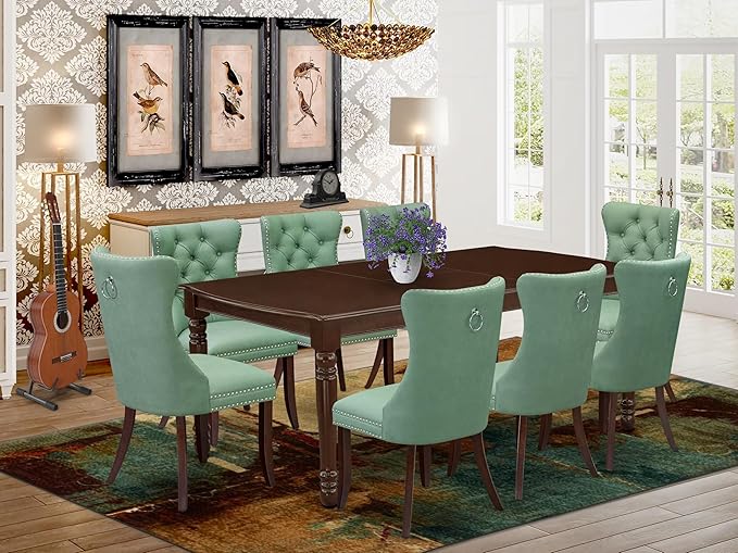 East West Furniture DODA9-MAH-22 9 Piece Dining Set Consists of a Rectangle Kitchen Table with Butterfly Leaf and 8 Polyester Fabric Upholstered Chairs, 42x78 Inch, Mahogany