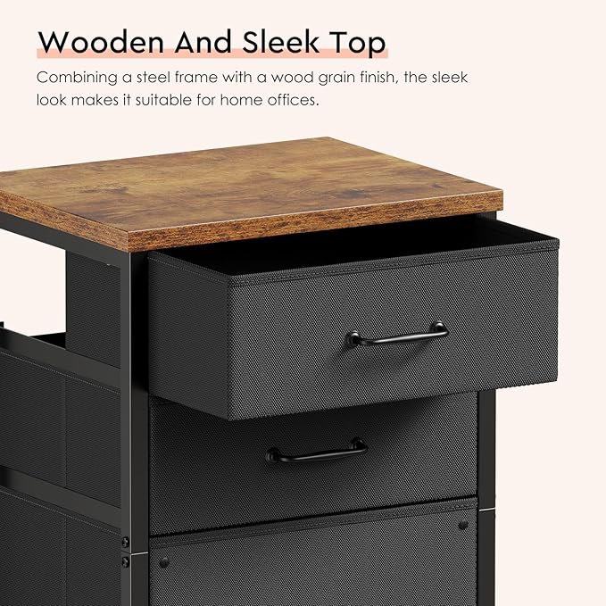 3 Drawer Mobile File Cabinet with Wheels Fabric Vertical Filing Cabinet fits A4 or Letter Size for Home Office,Rustic Brown