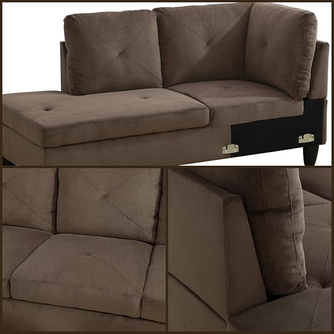 L Shaped Sectional Couches, Modern Modular Sectional Sofa for Living Room Bedroom Furniture, Comfy 4 Seat Couch with Ottoman Storage & Chaise, Brown