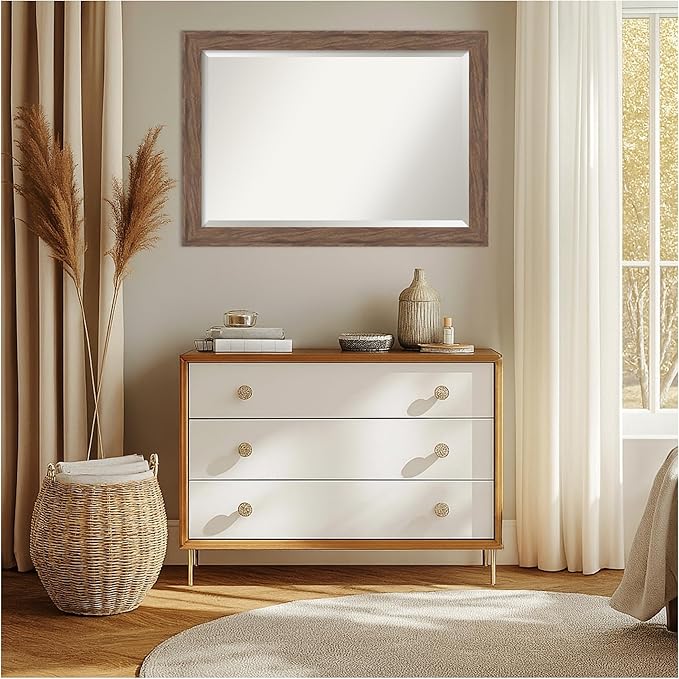 Amanti Art Brown Wall Mirror 29x41 Pia Medium Brown Rectangle Bathroom Mirror for Wall Decor Living Room, Large Casual Frame, Hangs Horizonally and Vertically, Bathroom Decor, Beveled Edge