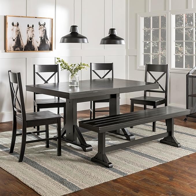 Walker Edison 6-Piece Black Solid Wood Dining Set