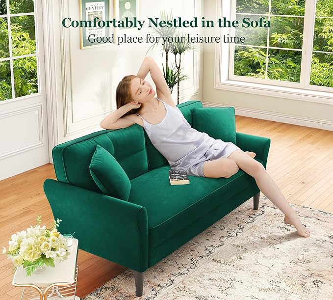 69" Small Sofa, Soft Small Couch with 2 Pillows, Comfy Love Seat Couches, Tool-Free Setup Loveseat Sofa, 700lb Load Sofas for Living Room, Cozy Couches for Living Room, Mini Couch for Bedroom, Green