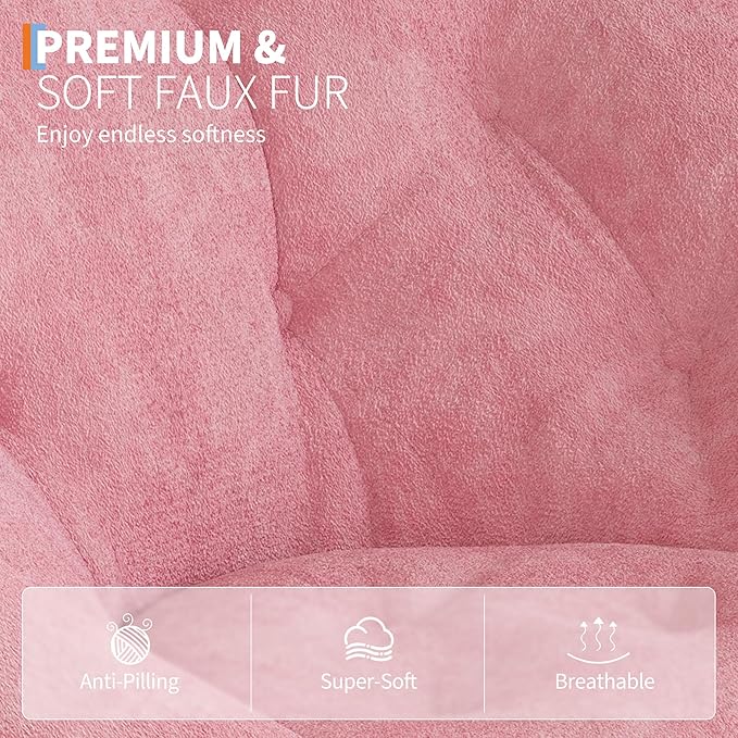 Saucer Chair, XL Foldable Lounge Chair for Bedroom/Dorm, Plush Comfy Seat with Non-Slip Base for Teens & Adults, Faux Fur Accent Chair, Pink