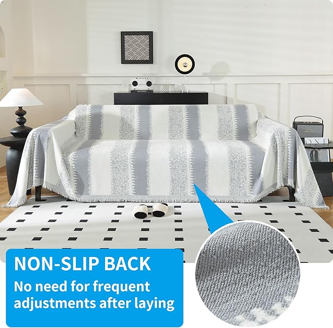 LUFEIJIASHI Boho Couch Covers for Sofa Non Slip Sofa Covers Washable Couch Covers for 3 Cushion Couch Sofa Pet Friendly Sectional Couch Cover Blanket Furniture Protector for Dogs (Grey, 71"x150")