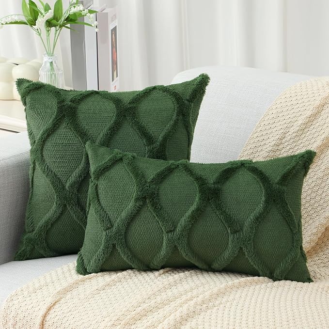 decorUhome Throw Pillow Covers 20x20 Inch Set of 2, Soft Plush Faux Fur Wool Forest Elf Couch Pillow Covers, Decorative Neutral Pillow Cases for Bed Sofa Living Room Home Decor