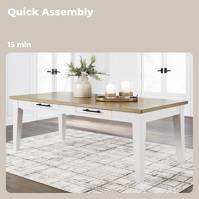 Signature Design by Ashley Ashbryn Casual Dining Table with 4 Felt-Lined Drawers for 8 People, White & Light Brown