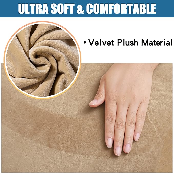 Smiry Velvet Seat Covers for Dining Room Chair Set of 6, Stretch Fit Removable Washable Chair Seat Cushion Protector Slipcovers with Ties, Beige