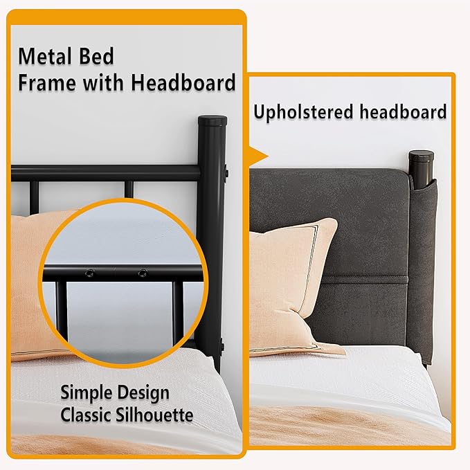 Metal Bed Frame,14Inch King Size Bed Frame with Storage Space,Heavy Duty Sturdy Mattress Foundation,Easy Assembly,No Box Spring Needed,Black,King Grey