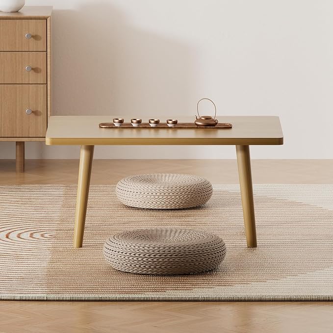 Small Coffee Table for Small Space, Low Table, Floor Table Desk for Sitting on The Floor, Japanese Coffee Table for Living Room, Tatami Tea Tables with Solid Wood Legs, Home Office, Farmhouse, Brown