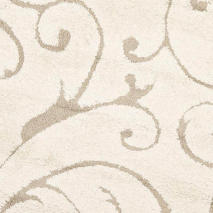 SAFAVIEH Florida Shag Collection Area Rug - 4' Round, Cream & Beige, Scroll Design, Non-Shedding & Easy Care, 1.2-inch Thick Ideal for High Traffic Areas in Living Room, Bedroom (SG455-1113)