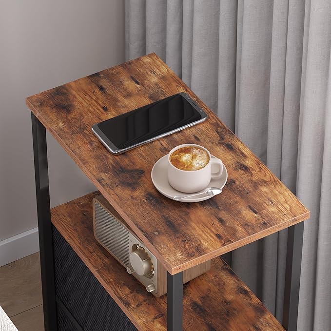 TUTOTAK Small Narrow End Table, Set of 2, Side Table, Nightstand with 2 Cloth Drawers, Couch Table, for Living Room, Bedroom, Bedside, Brown TB01BB054