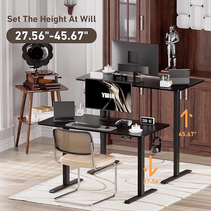 Ywin Electric Height Adjustable Standing Desk, 55 x 24 inches, Ergonomic Stand Up Desk with Wheels for Home Office