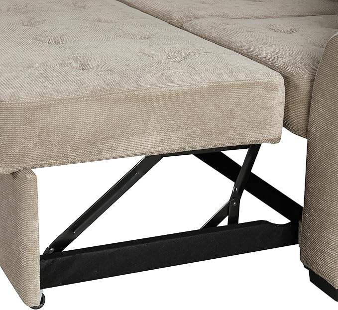 82" Convertible Sleeper Sofa with Pull-Out Bed,L-Shape Chaise Couch W/USB Ports & Power Sockets,Space Saving,Easy Assembly,Modern Corner Reversible Furniture Set for Living Room,Khaki Velvet