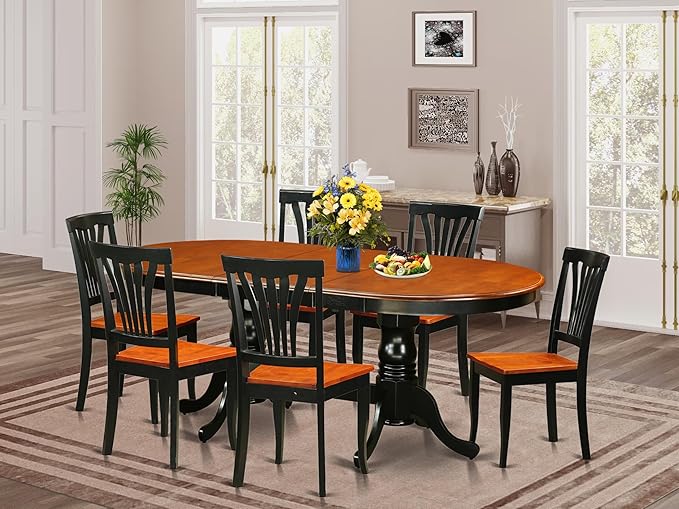 East West Furniture PLAV7-BCH-W 7 Piece Dining Room Furniture Set Consist of an Oval Kitchen Table with Butterfly Leaf and 6 Dining Chairs, 42x78 Inch, Black & Cherry