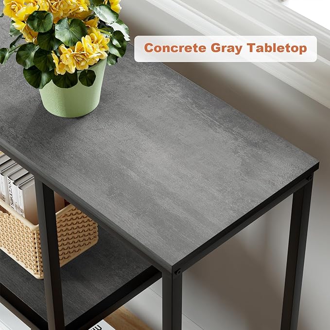 WOHOMO Console Table, 12 Inch Narrow Entryway Table with 3-Tier Storage Shelves 31.5 Inch Industrial Sofa Table Small Hallway Table for Living Room Grey