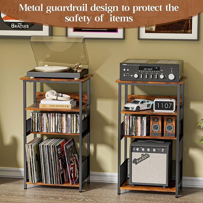 Record Player Stand with Storage Up to 100 Albums and 40 CDs, 4 Tier Vinyl Record Storage for Living Room, Turntable Stand with Record Holder & Display Shelf