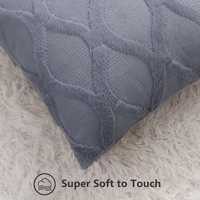 decorUhome Throw Pillow Covers 12x20 Inch Set of 2, Soft Plush Faux Fur Wool Lumbar Blue Grey Couch Pillow Covers, Decorative Neutral Pillow Cases for Bed Sofa Living Room Home Decor