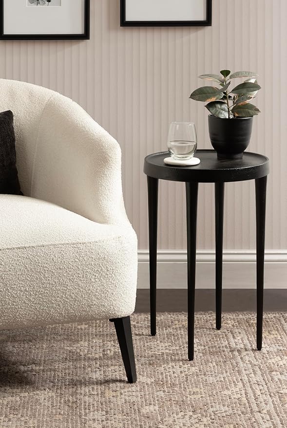 Kate and Laurel Rava Modern Metal Round Side Table, 14 x 14 x 22, Black, Cast Aluminum Accent Table for Use as Indoor Plant Stand or Living Room Decor Piece