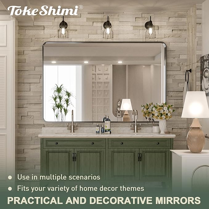 TokeShimi 48 x 36 Inch Black Bathroom Vanity Mirror with Non-Rusting Aluminum Alloy Brushed Matte Metal Frame for Modern,Minimalist,Farmhouse Home Decor (Horizontal/Vertical)