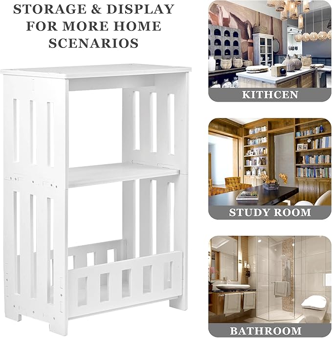 3-Tier End Table Night Stand Set of 2, White Side Table with Storage Shelf, Small Bookshelf Bedside Table for Bedroom, Living Room, Office, Bathroom