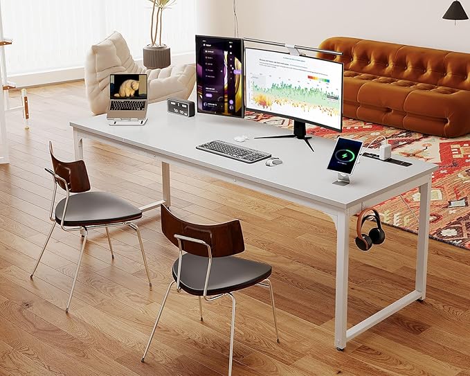 Coleshome 71 Inch Computer Desk with USB Ports, Large Office Desk, Long Study Student Writing Desk, White