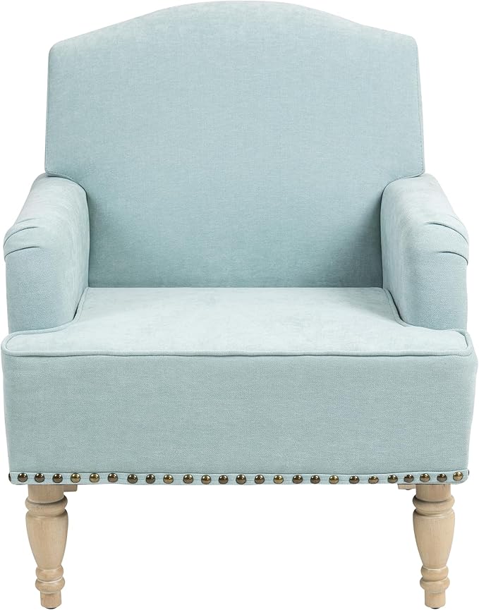Ball & Cast Modern Accent Chair with Retro Wooden Legs & Nailhead Trim,Small Fabric Club Chair,Comfy Upholstered Armchair Lounge Seat for Bedroom Living Room Single Sofa, Sage