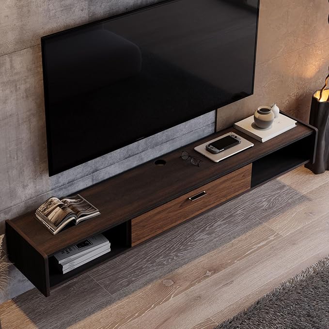 47'' Floating TV Stand,Wall Mounted TV Console,Floating TV Cabinet,Under TV Shelf for Bedroom Living Room(Walnut)