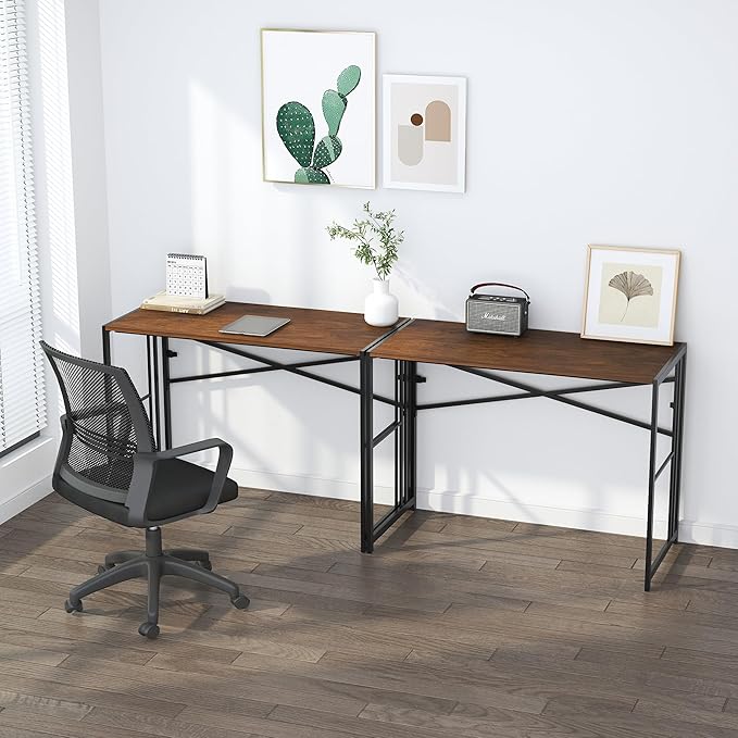 35 inch Folding Small Desk, Writing Gaming Computer Camping Desk for Small Spaces, No Assembly Required Home Office Table, Mahogany