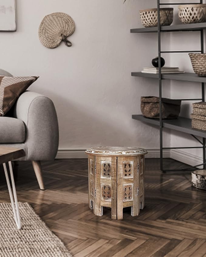 Versatile Octagonal Wooden Table – 12" Round Top, 12" Height – Rustic White-Wash Coffee Table, Side Table, or End Table for Living Room, Bedroom, or Kids’ Room