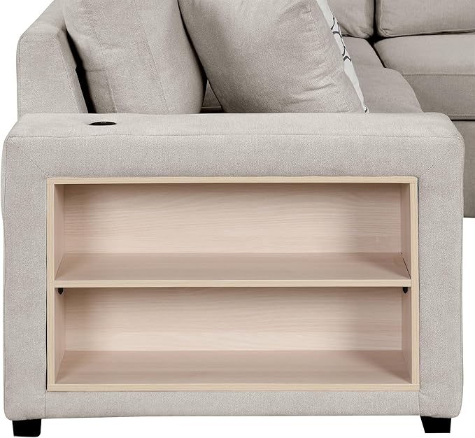 109" U-shaped Sectional Pull-out Sofa Bed with Storage Chaise,2-in-1 Convertible Couch W/ 4 Back Pillow & 2 USB Ports,Luxurious Sleeper Furniture Set for Living Room Large Space,Beige Chenille