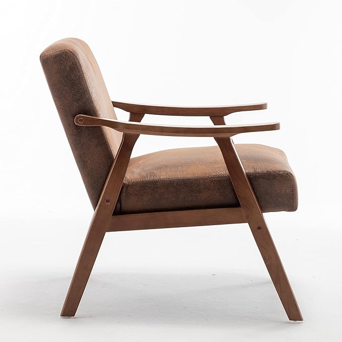 Container Furniture Direct Accent Chair with Microfiber Upholstery and Solid Wood Frame, Classic Mid-Century Modern Living Room Furniture for Extra Seating, Brown